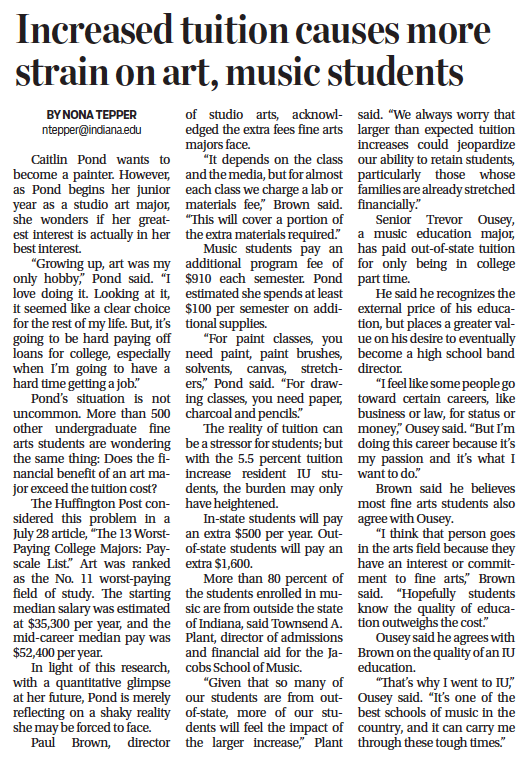 Increased tuition causes more strain on art, music students
